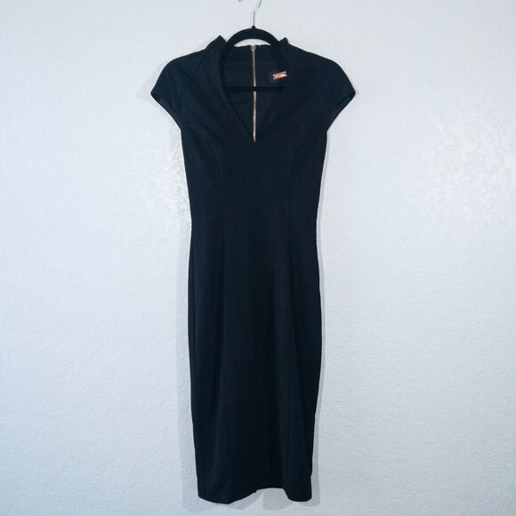 Alexia Admor Black Split Neck Shealth Midi‎ Dress Size XS - Picture 2 of 10